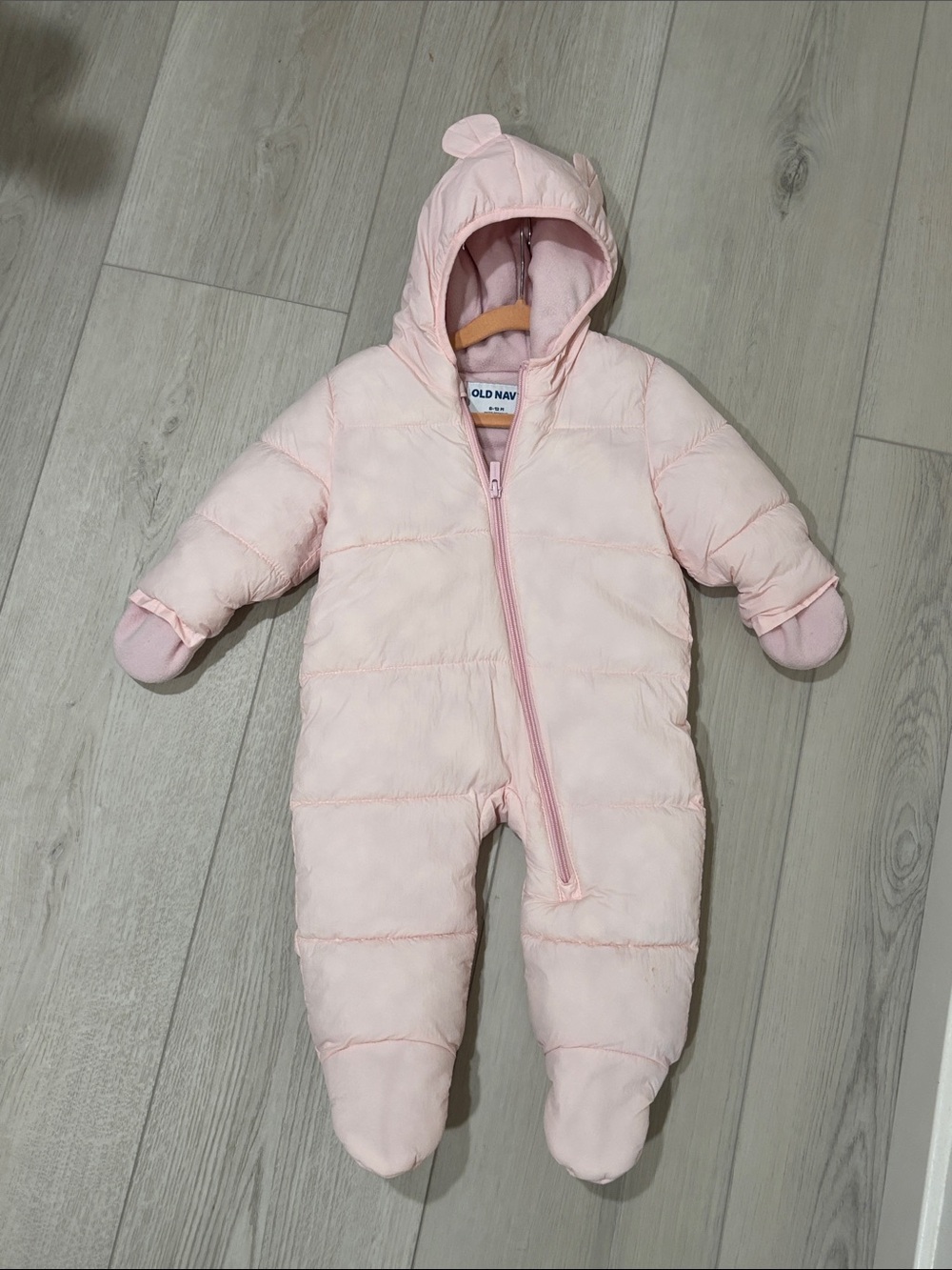 Old Navy Light Pink Quilted Hooded Baby One-Piece